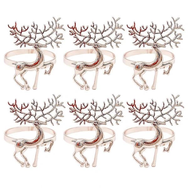 6 stk. Jule Servietringe Legering Delikat Hjorte Servietholder til Julefest