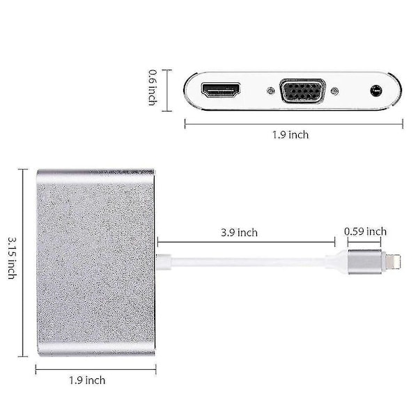 1080p Lightning - HDMI VGA Audio Video -sovitin Applelle - Perfet-casa