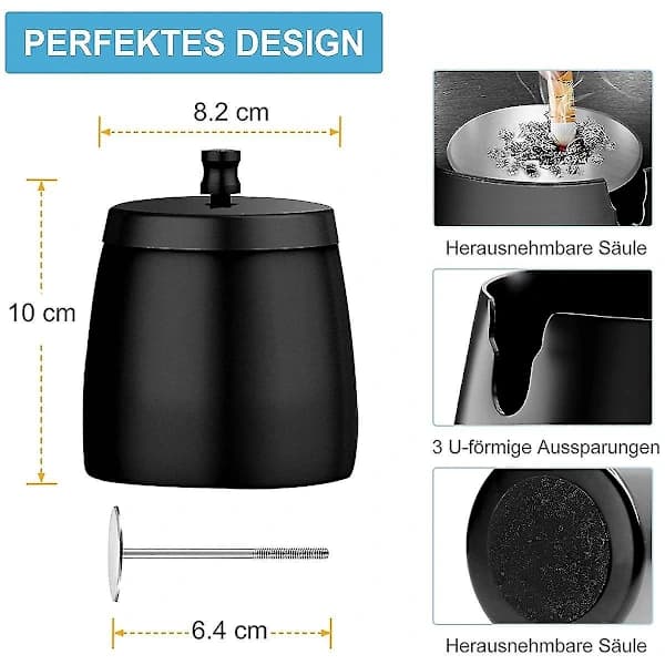 Askkopp, Askkopp med lock, Rostfri askkopp för utomhusbruk, Vindtät askkopp