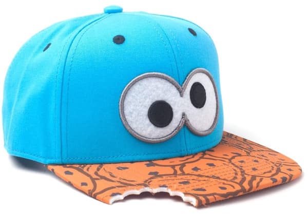 Sesame Street Cookie Monster Snapback Cap, Blå med Cookie Bite Skygge, 80% Bomuld Justerbar Flat Bill Hat til Børn og Voksne, One Size