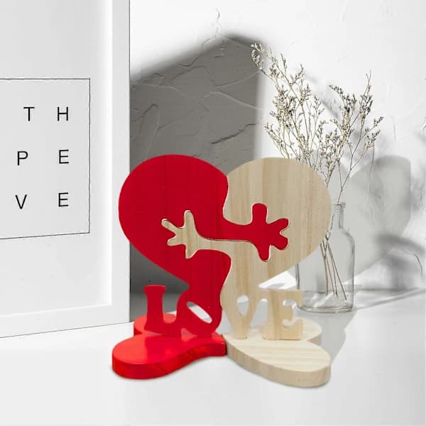 Trehjerte Ornament 6cm Kjærlighetsbrev Valentinsdag Dekorasjon
