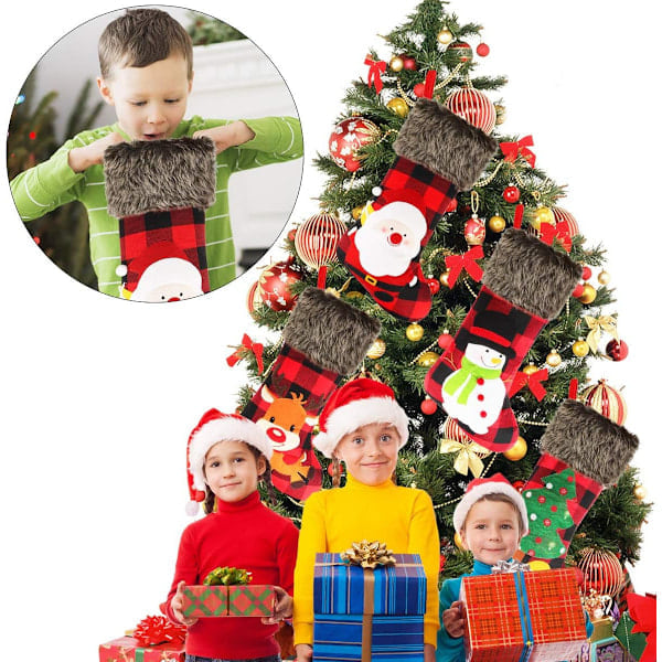 Hängande julstrumpor, julstrumpor för juldekorationer, prydnadsföremål, presenter, strumpor