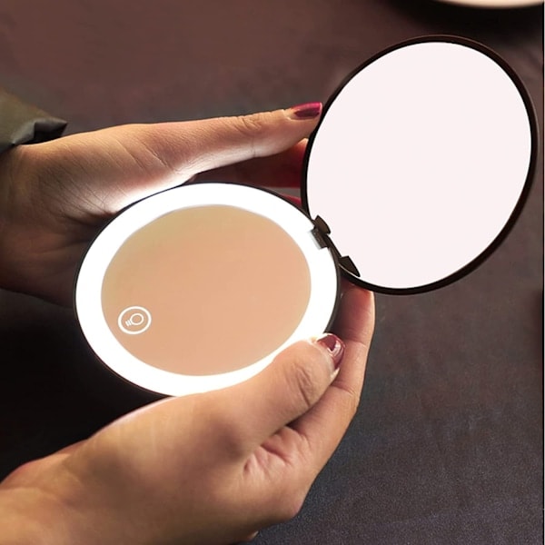 LED Fickpegel, Fantastisk Gåva för Kvinnor med Uppladdningsbart Dimbar Ljus, Dubbelsidig Vikbar Spegel för Resesminkning