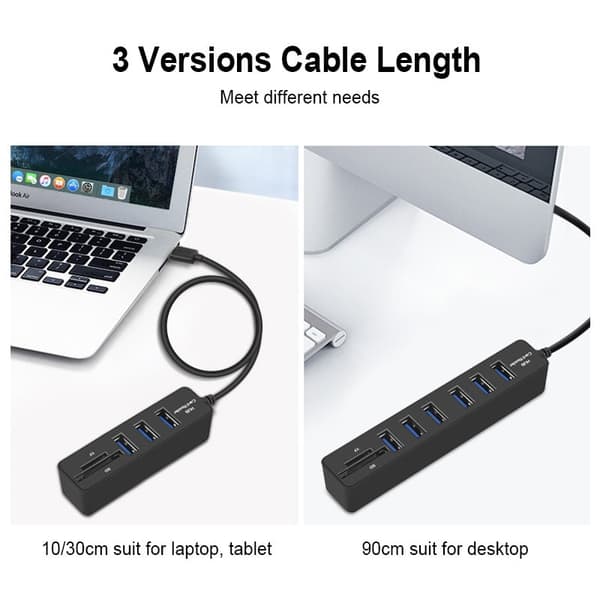 USB 2.0-hub med kortlæser - 6 porte