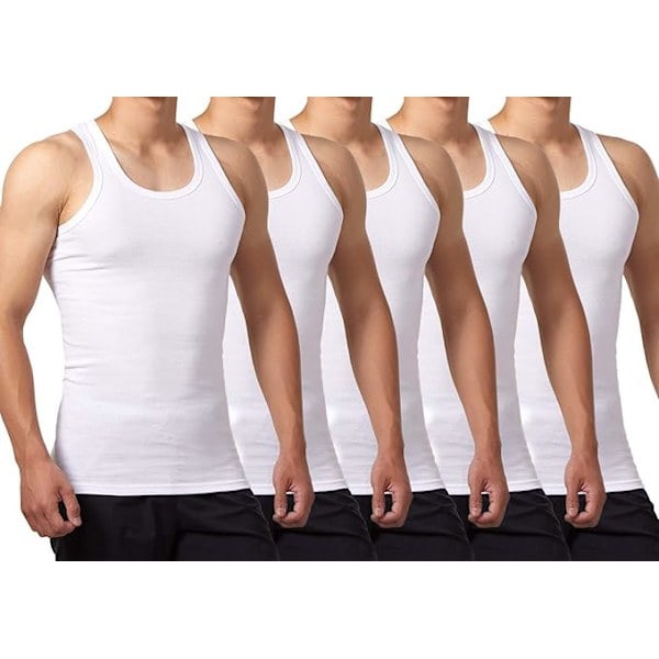 5-pack Herrlinnen 100% Bomull Tanktop Underkläder (Vit*5 XL