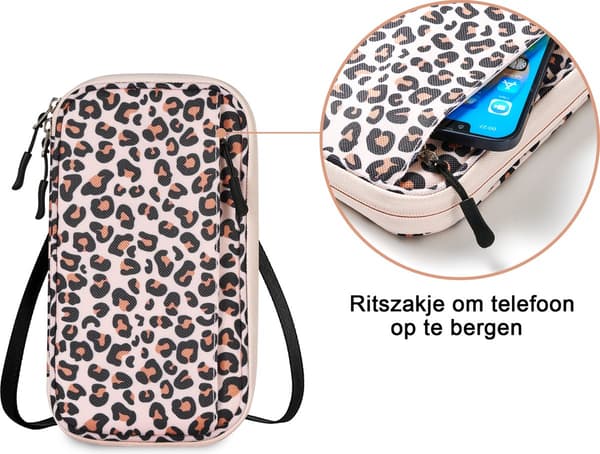 Paspengepung, vandtæt nylon RFID-blokerende organizer med lynlås og flere rum til rejser, leopard