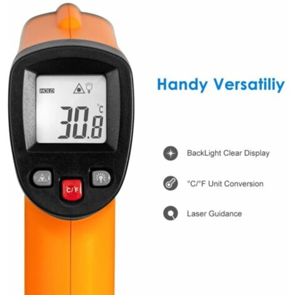 Ulisem Infraröd Termometer, Beröringsfri Laser Infraröd Termometer från -50°C till 550°C, Bakgrundsbelyst LCD-skärm (Ej för människor).ca