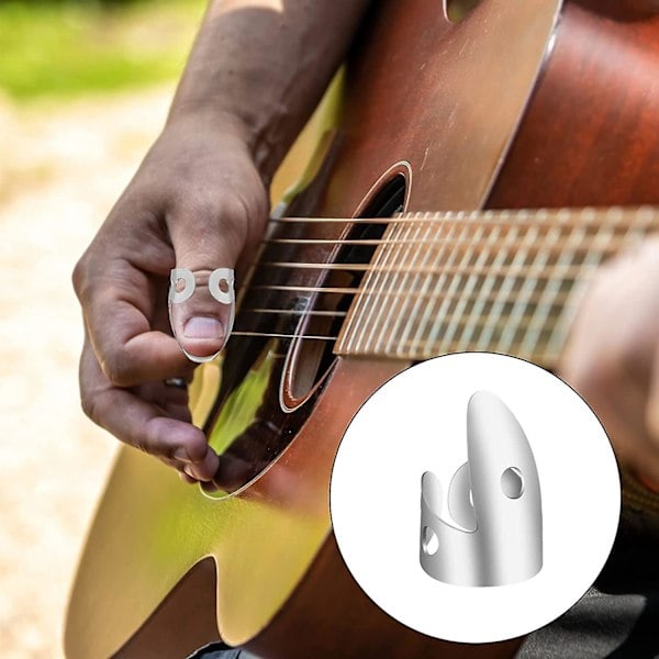 Stål Gitarr Fingerplektrum Set, Inklusive Rostfria Fingerplektrum och Plast Tumplektrum, Justerbara Banjo Fingerplektrum svart
