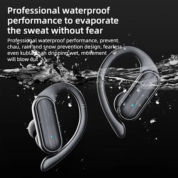 Trådløse støjreducerende suspension 3D surround sound hovedtelefoner, vandtætte Bluetooth open ear hovedtelefoner til cykling og løb (Sort)