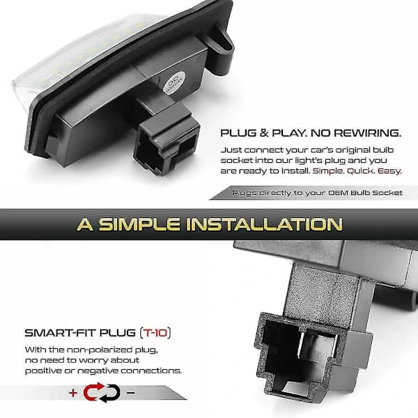 [CA] 2 stk. LED-lamper for nummerskilt, feilfrie, for Mitsubishi Outlander mk2 mk3 Lancer Eclipse 3 4 Cross Galant Xpander White