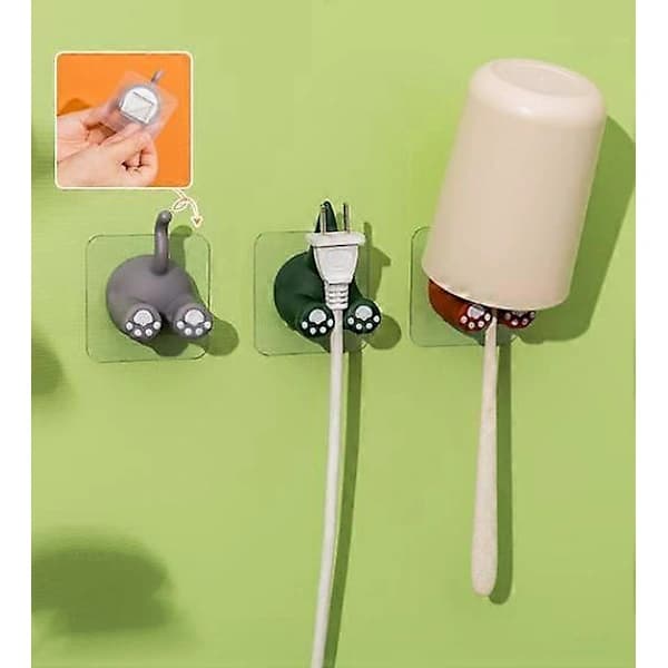 Grönt 3-pack Multifunktionaalinen Eläimen Häntäkoukku, Itseliimautuva Seinäkoukku, Hammasharjateline, Hammasharjanpidike, Keittiö, Kylpyhuone, Pyyhekoukku