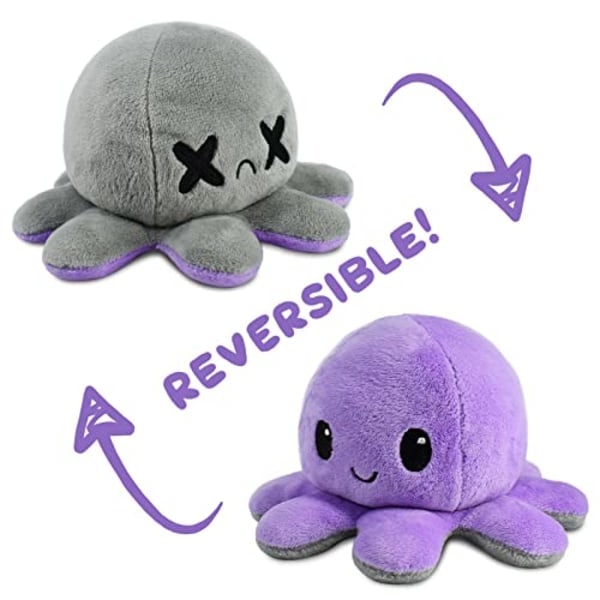 The Original Reversible Octopus Plushie | Patented Design | Black and Grey | Show Your Mood Without Saying a Word!