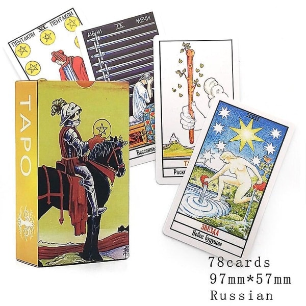 Venäläinen versio Tarot. Tarot-kortit. Rider Tarot. Tarot aloittelijoille. Tarot-pakka. Kohtalon kortit. Oracle-ennustaminen. Uusi pakka. 18 lajia