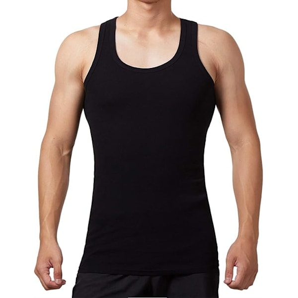 5-pack Herrlinnen 100% Bomull Tanktop Underkläder (Svart*5 L)