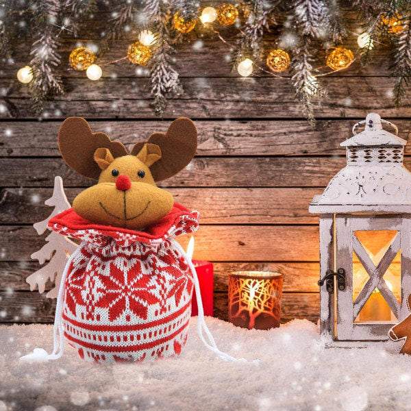 x Julklappsposer eplepose strikket godtepose jul