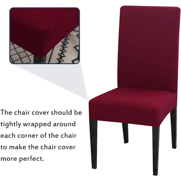 Ruokatuolinpäällinen, setti 4 tai 6, joustava irrotettava pestävä ruokatuolinsuoja koristeluun, istuinpäällinen hotelliin, viininpunainen wine Red 4pcs
