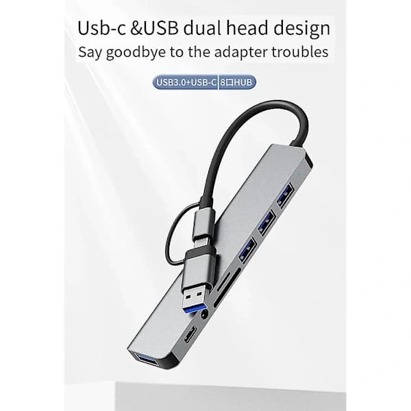 USB-dockingstation, 8-i-1-hub, med PD100W, SD/TF, Audio 3.5, 4 USB-porte, til bærbare computere, T