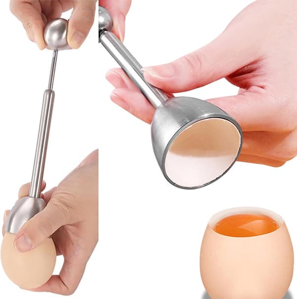 Egg Topper Kutter i Rustfritt Stål Eggeskallåpner for Bløtkokte, Hardkokte og Rå Egg Kjøkkenverktøy Sølv