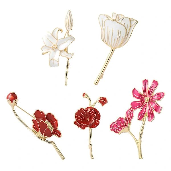 5 stk. elegante blomsterbrocher tøj broche legering corsage mode smykker