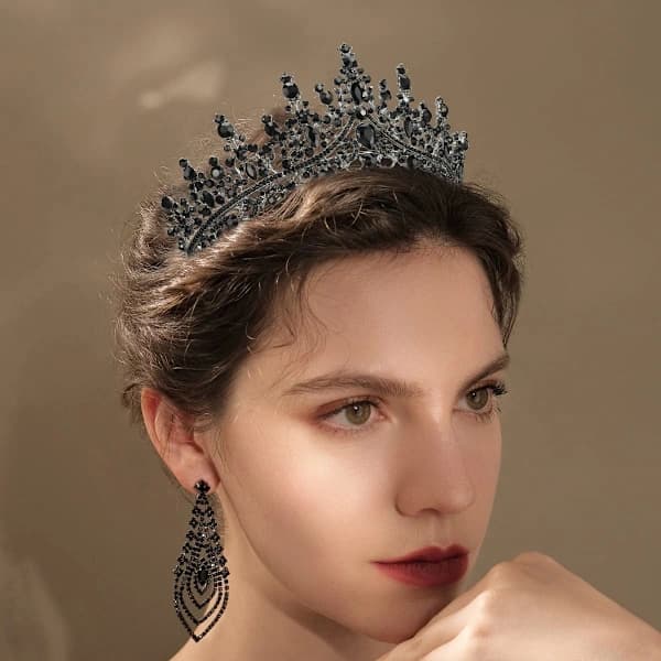 Sort Tiara til Kvinder, Sorte Krystal Kroner, Gotisk Krone Halloween Tiara Krone, Dronning Krone, Sort Bryllup Tiara, Gotisk Halloween Kostume...