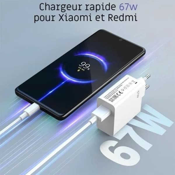 67W Snabbladdare + 1M 6A USB-C-kabel för Xiaomi Redmi 13C, Redmi Note 13 4G-5G, Redmi Note 13 Pro 4G-5G, Note 13 Pro+ 5G