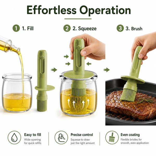 2-i-1 Oljedispenser i Glas med Silikonborste, Grön Burk för Bakform green