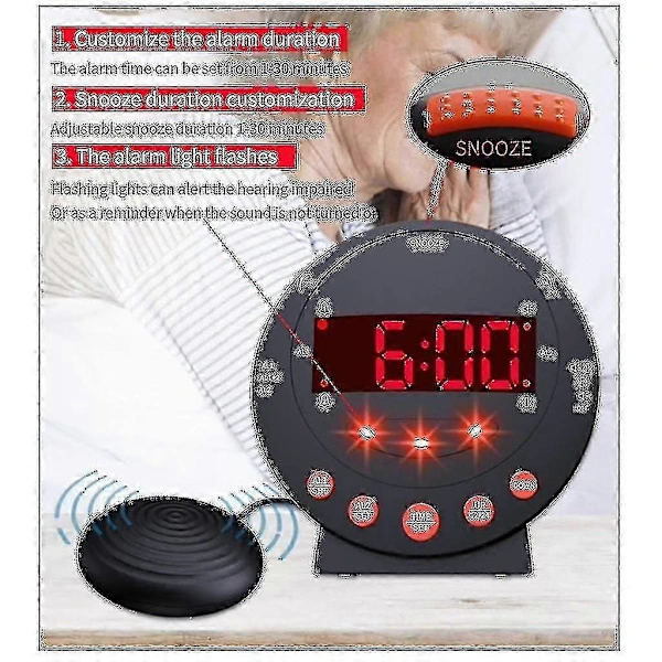 Superhög Väckarklocka med Sängvibrator - Vibrerande Väckningsgaranti för Tunga Sovare