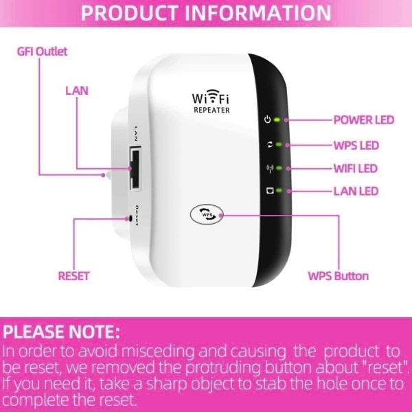 Repeater, WLAN-förstärkare 300 Mbit/s 2,4 GHz WiFi Range Extender, F