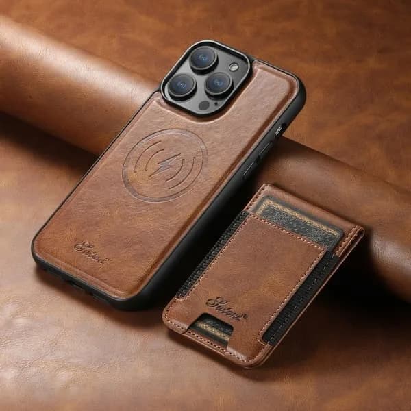 TS Kunstlærdeksel med MagSafe-kortholder for iPhone 15 Pro Max - Brun
