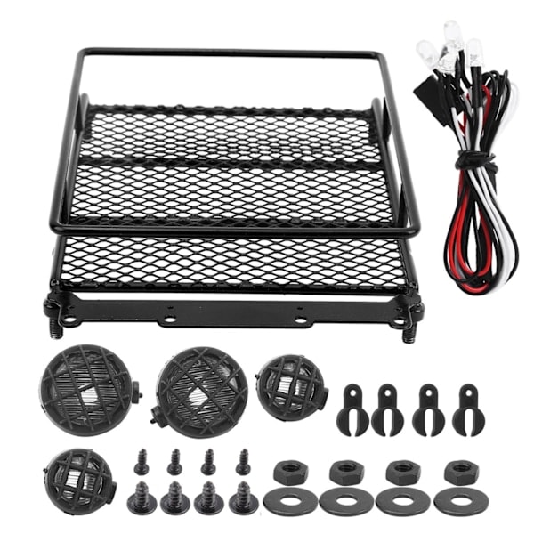 Metall Takstativ Bagasjebærer med LED-lys Passer for MN 1/12 RC Crawler MN90 / MN90K Svart