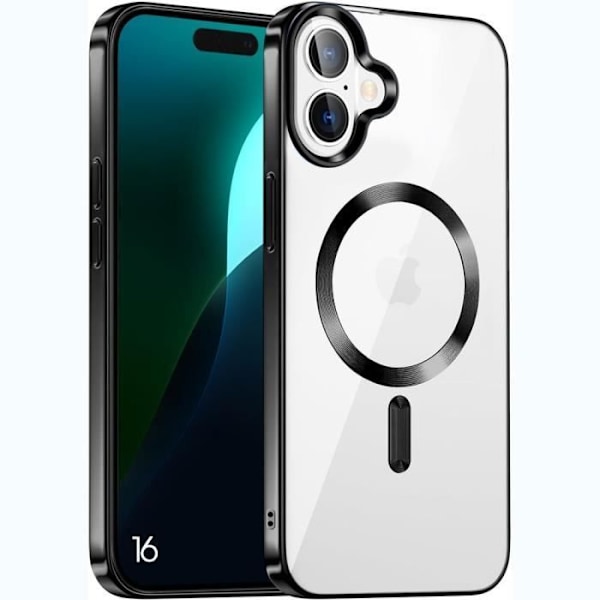 Silikonetui til iPhone 16 med magnetisk ring, transparent beskyttelse Sort blank kant