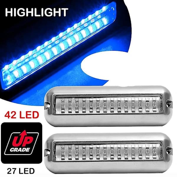 2 stk. 42 LED båd drænlys båd agterlys blå undervands ponton marinelys
