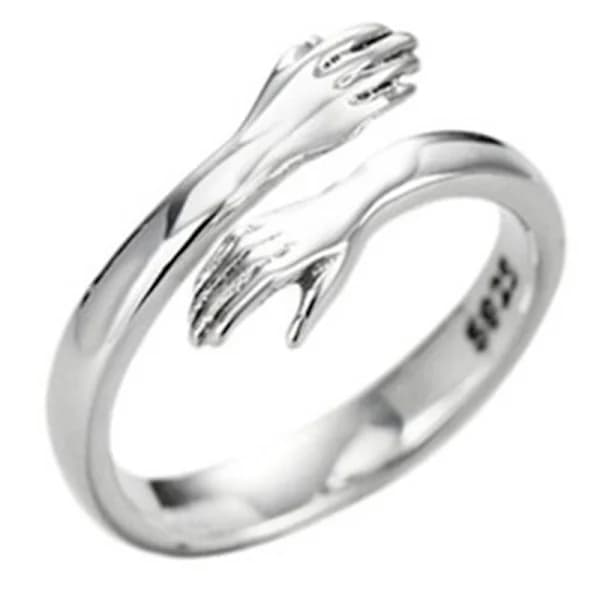 925 sterlingsølv smykke kjærlighet klem ring retro mote trend sølv one size-FA12- Sølv