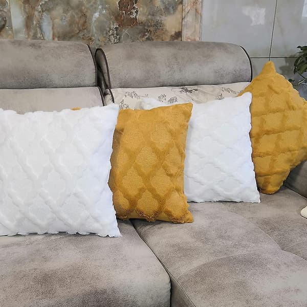 Dekorative pudebetræk, bløde plys kunstige uld sofapudebetræk sæt, beige Off-white Off-white