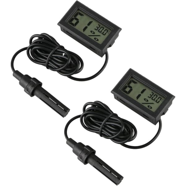 Digitalt Termometer Hygrometer, 2-pakning Hygrometer Termometer Mini Sonde Termometre Temperatur Luftfuktighetsmåler for Reptil Inkubator