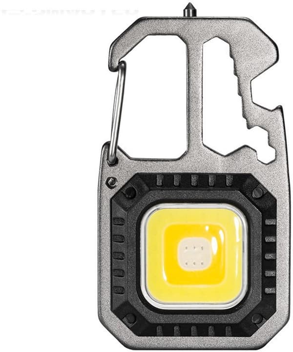 LED nøkkelringlommelykt, USB oppladbar multifunksjons arbeidslampe med magnet, flaskeåpner, vindusknuser for camping, grå 1 pack