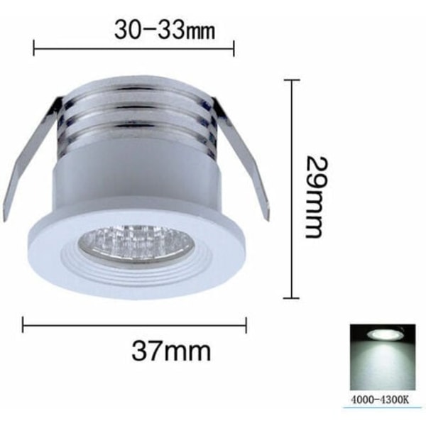 Sæt med 4 mini LED indbygningsspots, 3 W, Neutralt lys  Hvid.ca