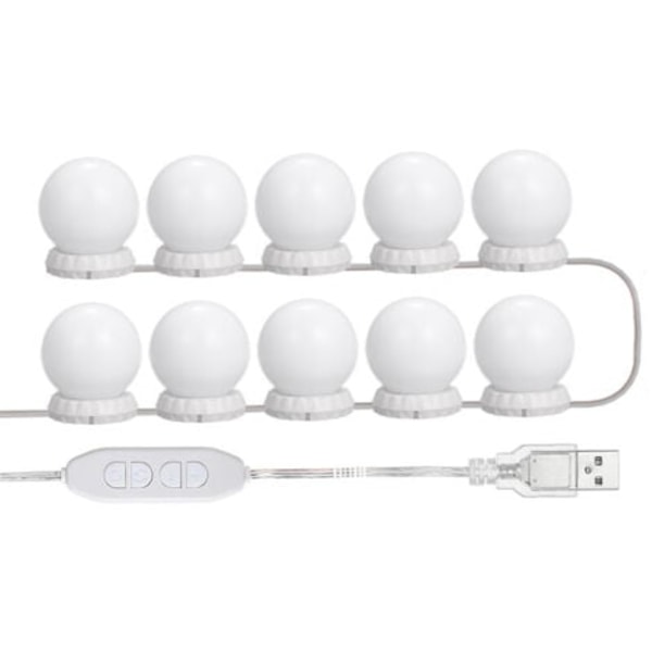 LED Speillyssett for Sminkebord, med 10 Justerbare Pærer, 10 Lysstyrker og 3 Lysmoduser, USB-type, Hvit - Hvit-DPZO.ca