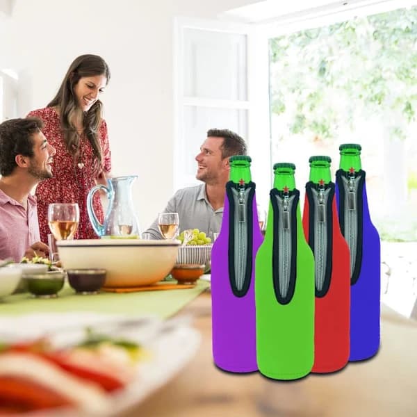 Ölflaskkylare Set om 4 Neoprenisolerade Vikbara Dragkedjeförsedda Ärmar för 17,6 Oz Flaskor Bar Picknick 4 Färger