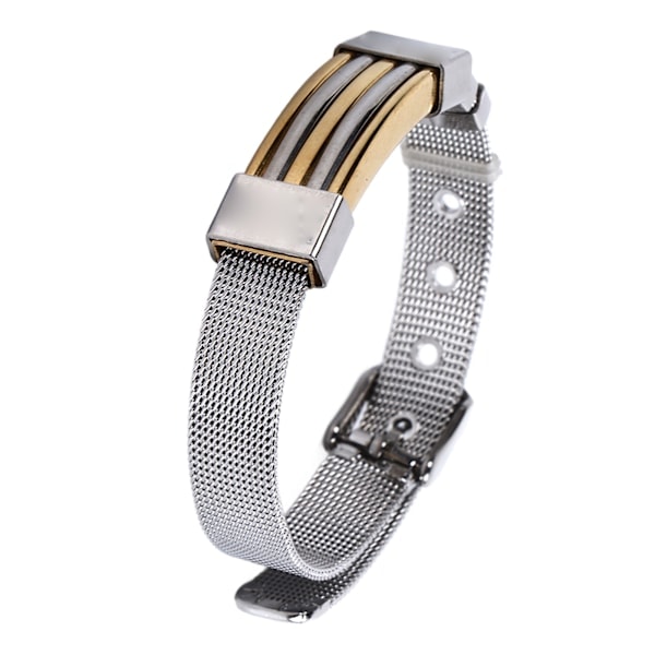 Herr Stål Mesh Spenne Armbånd Rustfritt Stål Justerbart Stripete Armbånd Mote Smykker Vertikal Stripete（CA)