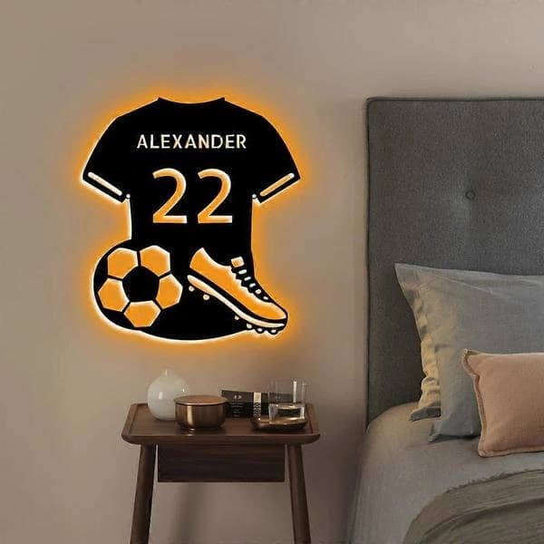 Fotboll LED Neonskylt USB-driven med dimmer Metalldekor för sovrum, fest, bar, sportfans