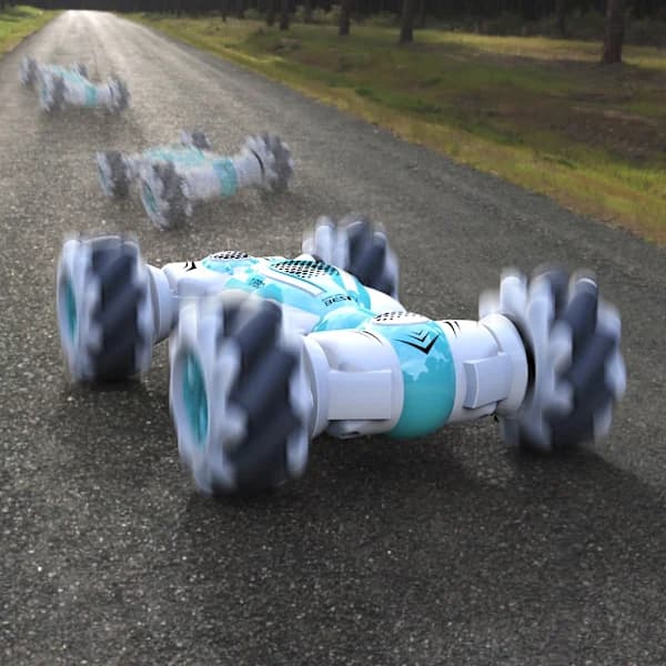 [CA] 2.4GHz Geststyrt RC Stuntbil, 4WD LED-lys & Musikkleketøy for Barn [JUN] Blå