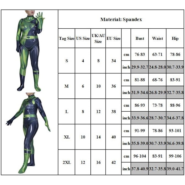 Cosplay Life Shego Kim Possible Skurk Cosplay Kostume Bodysuit XL XL