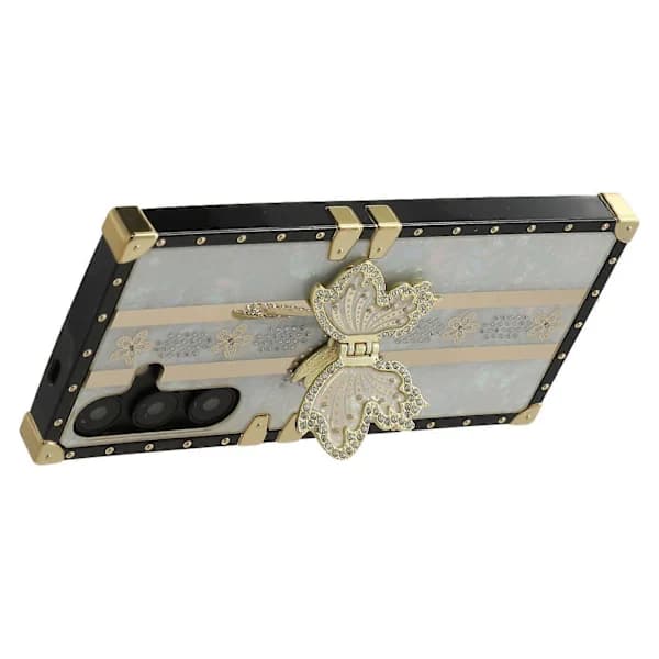 Case for Samsung Galaxy S25+ S24+ TPU + PC Electroplated Butterfly Stand Mobile Case - White