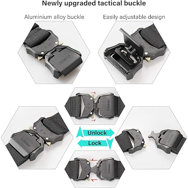 Taktiskt bälte, militärvandring 3,8 cm arbetsbälte med robust snabbspänne