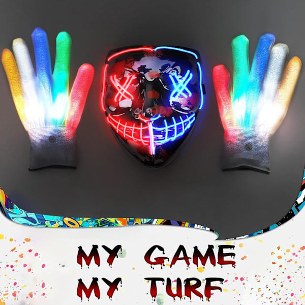Halloweenmask med skeletthandskar, 3-läges upplyst läskig LED-mask med LED-glödande handskar, Halloweendekorationer