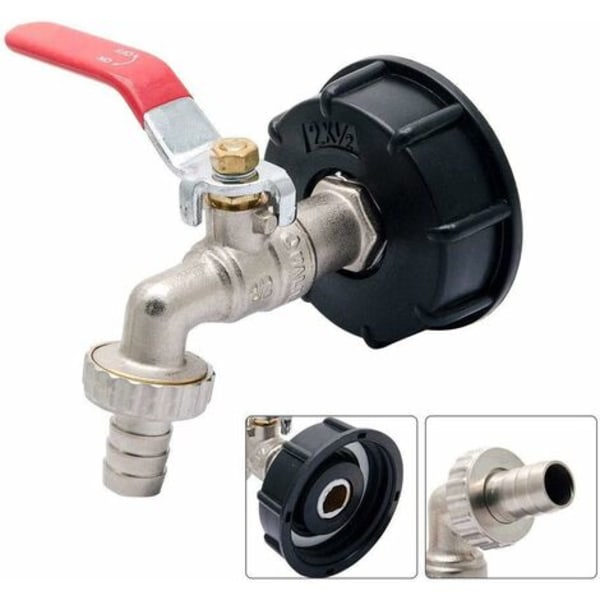 IBC-tappeadapter for messing hagekran med slangekobling, 1000 liters tankkobling 12,7 mm
