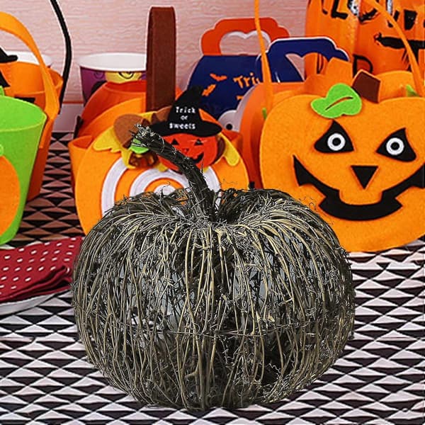 Kunstige græskar, rottingvævet græskarpynt, efterårshøst græskar til Halloween Thanksgiving 20 cm 20cm