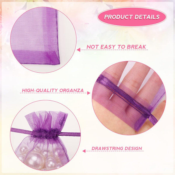 100 stk. lilla organza gaveposer, 7x9 cm små organza gaveposer, bryllupssmykkeposer, gennemsigtige netposer perfekte (ca.)