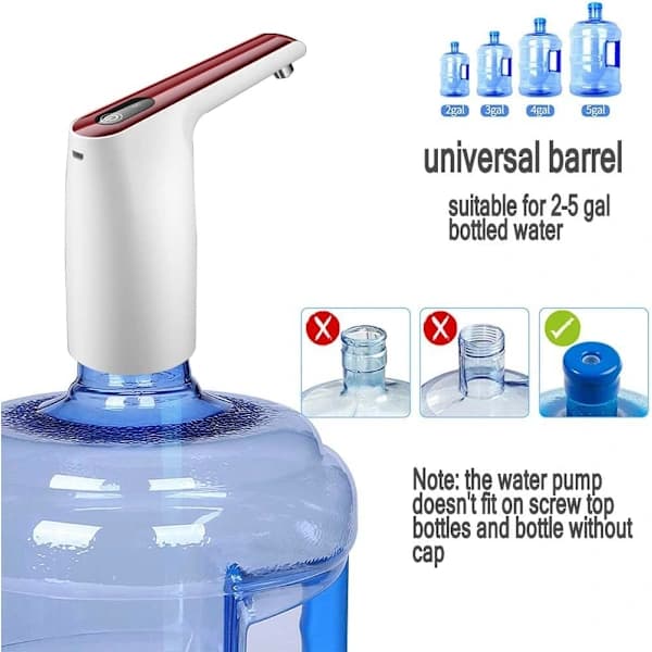 Uppgraderad Vattenflaskpump, USB-laddningsbar Vattenflaskpump Dricksvattenpump, 2-5 Gallon Universal Bärbar Elektrisk Vattendispenser